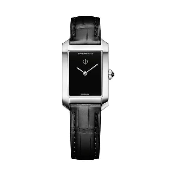 Baume & Mercier Montre Baume et Mercier Hampton quartz cadran noir bracelet cuir alligator noir 35 x 22 mm