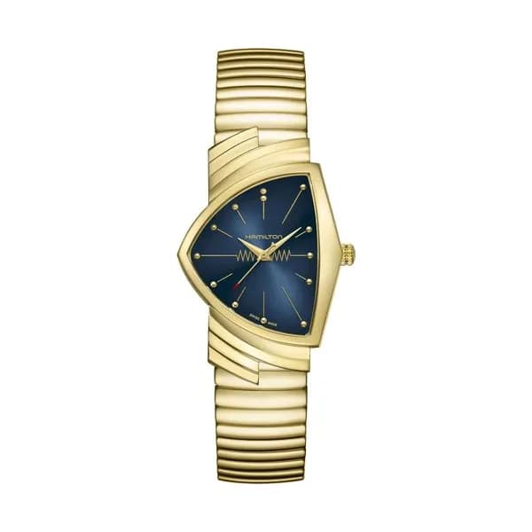 Hamilton Montre Hamilton Ventura Blue PVD Or Jaune quartz cadran bleu bracelet acier PVD or jaune 32,3 x 50,3 mm