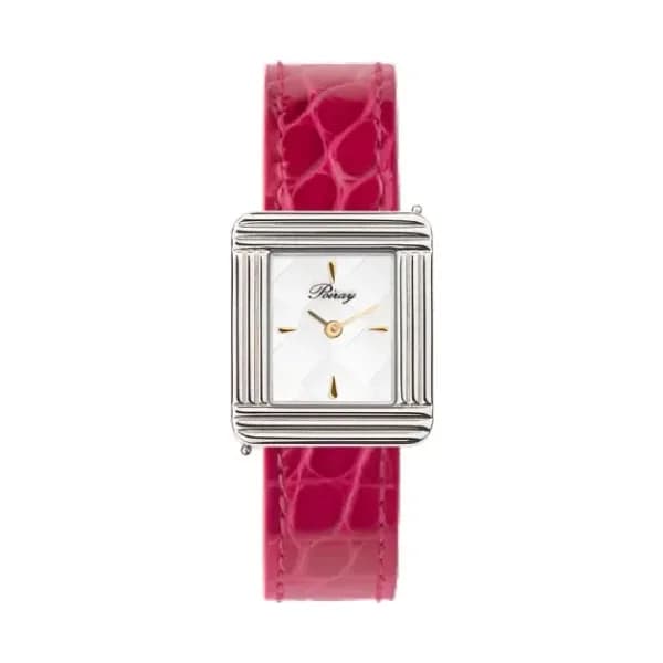 Poiray Montre Poiray Ma Première Cadran Blanc Texturé Bracelet Alligator Rose