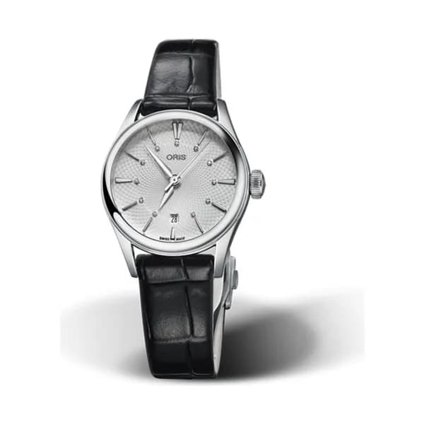 Oris Montre Oris Artelier Date Diamonds automatique cadran argenté bracelet cuir 28 mm