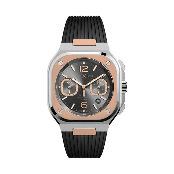 Bell & Ross Montre Bell &amp; Ross BR 05 Chrono Grey Steel &amp; Gold automatique cadran ruthénium bracelet caoutchouc 42 mm