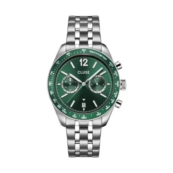 Cluse Aravis Dual Timer Watch Steel, Green, Silver Colour