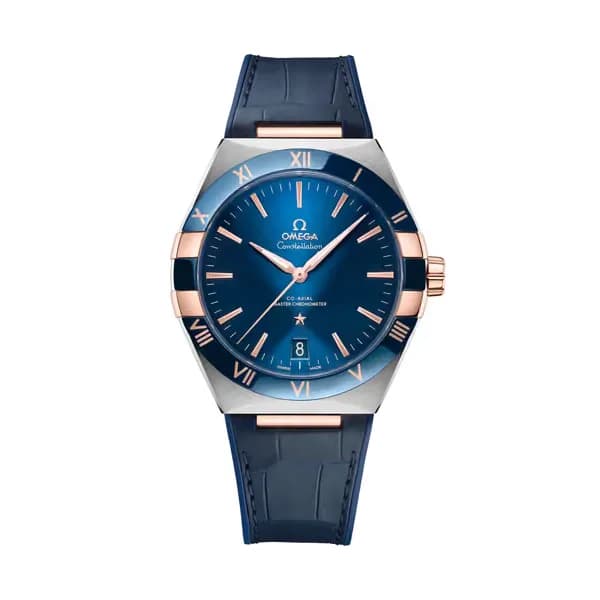 Omega Constellation 41 mm, acier - or « Sedna™ » sur bracelet en cuir