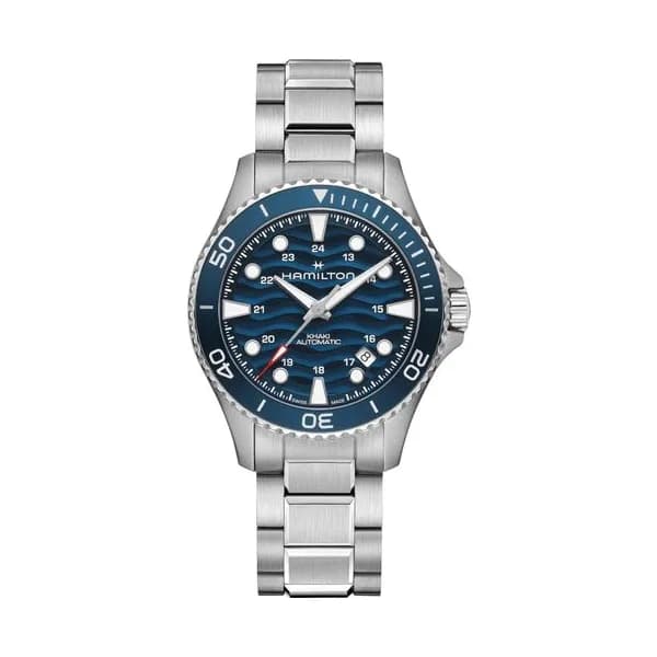 Hamilton Montre Hamilton Khaki Navy Scuba automatique cadran bleu lunette bleue bracelet acier 40 mm