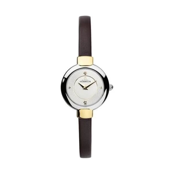 Michel Herbelin Montre Michel Herbelin Salambo quartz cadran argent texturé bracelet cuir marron 22,5 mm
