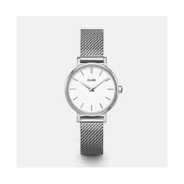 Cluse Boho Chic Petite Watch Mesh, White, Silver Colour