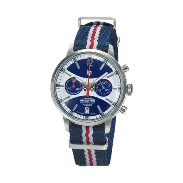 Lip Montre Lip Rallye Chrono Méca-Quartz - Homme - cadran Argenté et bleu- 39 mm - Acier inoxydable - 670065