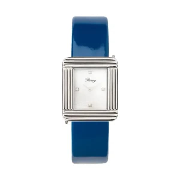 Poiray Montre Poiray Ma Première Cadran Blanc Serti Bracelet Veau Vernis Bleu