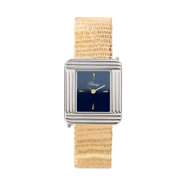 Poiray Montre Poiray Ma Première Acier Cadran Bleu Bracelet Chèvre Doré