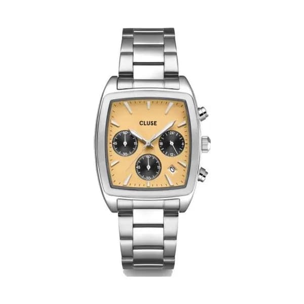 Cluse Quartaut Chrono Watch Steel, Yellow and Grey, Silver Colour