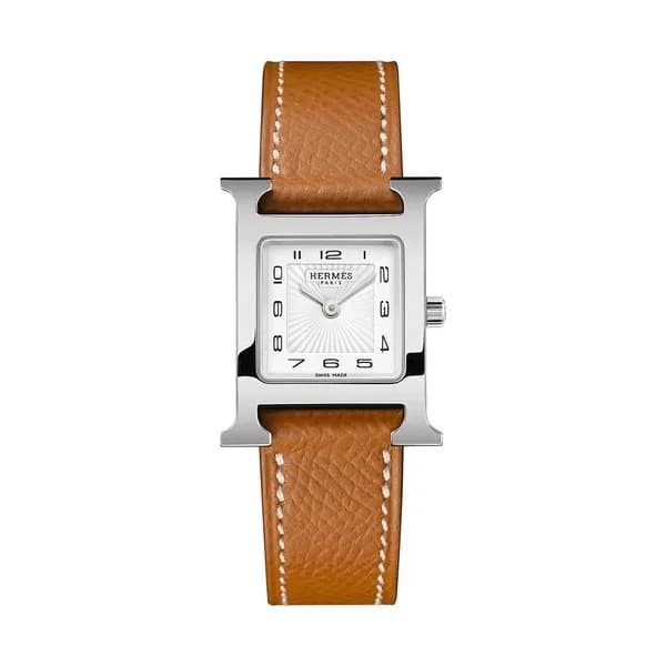 Hermès Montre HERMÈS Heure H Petit Modèle quartz cadran blanc bracelet cuir veau brun 25 mm