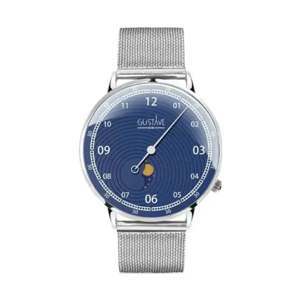 Gustave & Cie Montre 12H Georges Argent & Bleu Milanais Argent 40mm