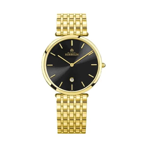 Michel Herbelin Montre Michel Herbelin Epsilon PVD Or Jaune quartz cadran noir bracelet acier 38 mm