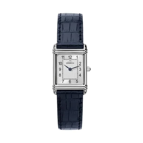 Michel Herbelin Montre Michel Herbelin Art Déco quartz cadran argent index chiffres arabes bracelet cuir bleu 20,30 x 24,40 mm