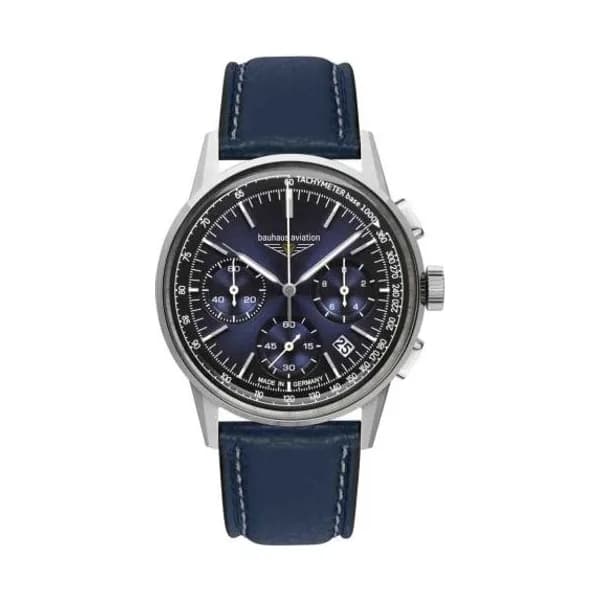Bauhaus Montre Bauhaus Aviation G38 Chronograph Quartz Cadran Bleu nuit Bracelet Cuir - 23763