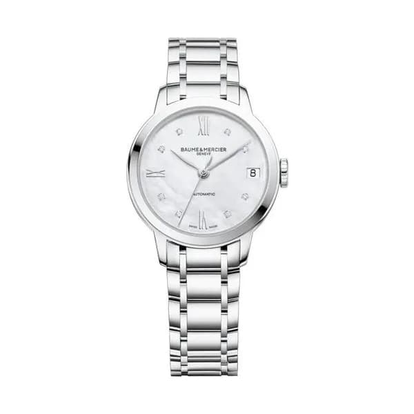 Baume & Mercier Montre Baume et Mercier Classima automatique cadran nacre index diamants bracelet acier 31 mm