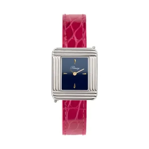 Poiray Montre Poiray Ma Première Mini Acier Cadran Bleu Bracelet Alligator Rose