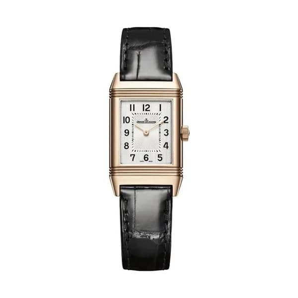 Jaeger-LeCoultre Montre Jaeger LeCoultre Reverso Classic Small mécanique cadran argent bracelet cuir noir