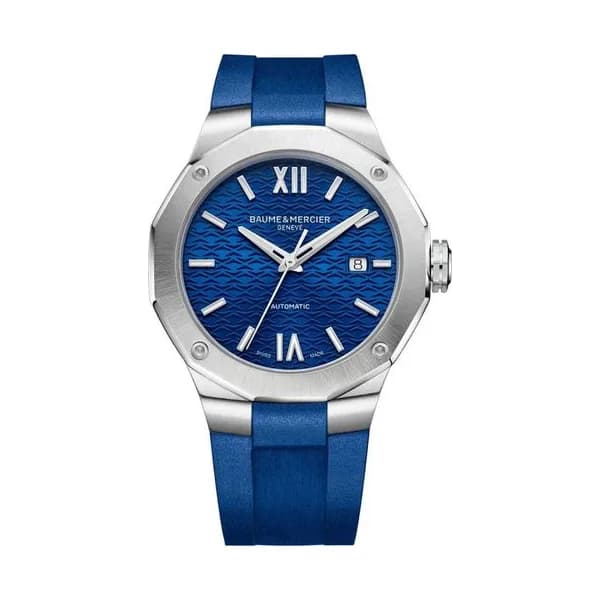 Baume & Mercier Montre Baume et Mercier Riviera automatique cadran bleu bracelet caoutchouc bleu 42 mm