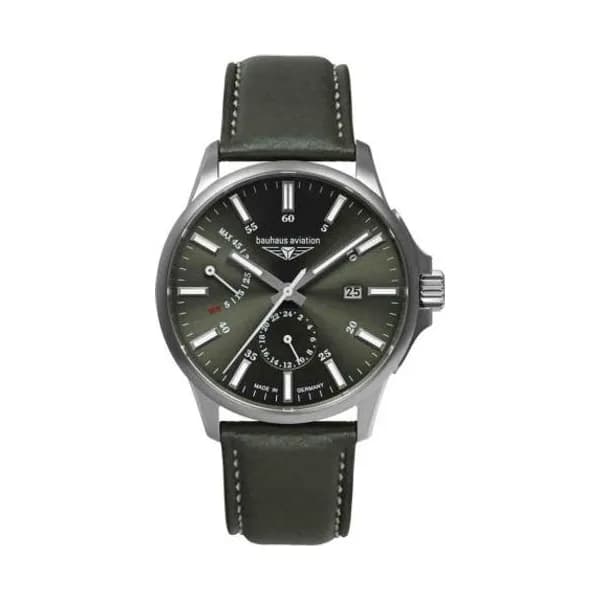 Bauhaus Montre Bauhaus Aviation Titanium Automatique Cadran Vert Bracelet Cuir - 28604