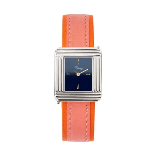 Poiray Montre Poiray Ma Première Acier Cadran Bleu Bracelet Veau Sellier Rose