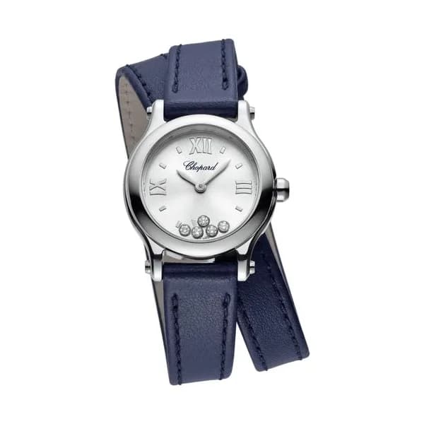 Chopard Montre Chopard Happy Sport quartz cadran argent bracelet cuir bleu 25 mm