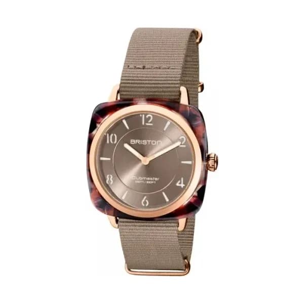 Briston Montre Briston Clubmaster Chic Acétate Bracelet Nato Gris Taupe